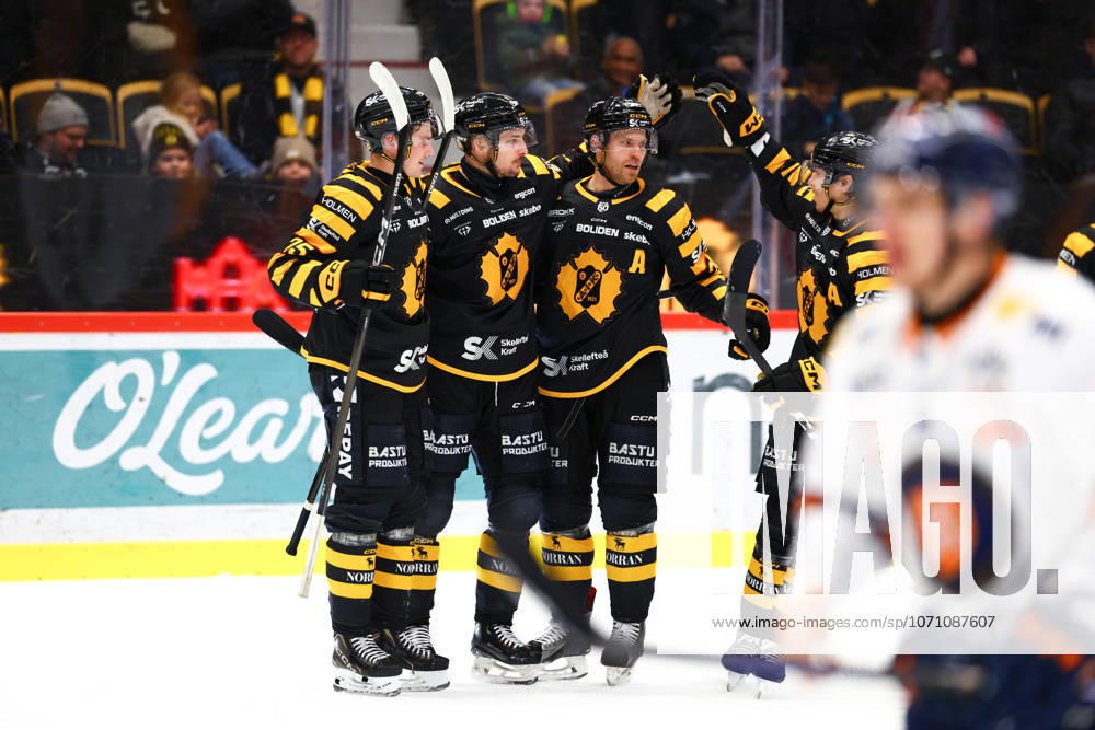 Skellefteas Oliver Okuliar celebrates after 3 0 during the ice hockey match in SHL between Skelleftea and Växjö on January 10, 2026 in Skelleftea