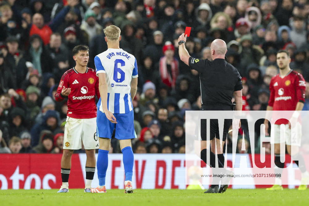 Manchester United, ManU v Brighton & Hove Albion, Emirates FA Cup Manchester United midfielder Shea Lacey (61) shown red card and sent off by Referee Simon Hooper during the Manchester United v Brighton & Hove Albion Emirates FA Cup Third Round match at Old Trafford, Manchester, England on 11 January 2026 Credit: Phil Duncan Every Second Media Editorial use only. All images are copyright Every Second Media Limited. No images may be reproduced without prior permission. All rights reserved. Premier League and Football League images are subject to licensing agreements with Football DataCo Limited. see https: www.football-dataco.com