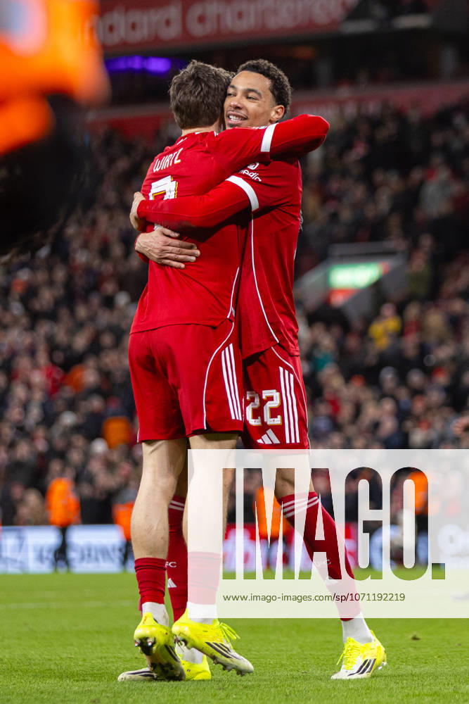 Football - FA Cup - 3rd Round - Liverpool FC v Barnsley FC LIVERPOOL, ENGLAND - Monday, January 12, 2026: Liverpool s Hugo Ekitike celebrates with team-mate Florian Wirtz (L), who gave the assist, after scoring his side s fourth goal during the FA Cup 3rd Round match between Liverpool FC and Barnsley FC at Anfield. (Photo by David Rawcliffe Propaganda) LIVERPOOL Anfield MERSEYSIDE ENGLAND