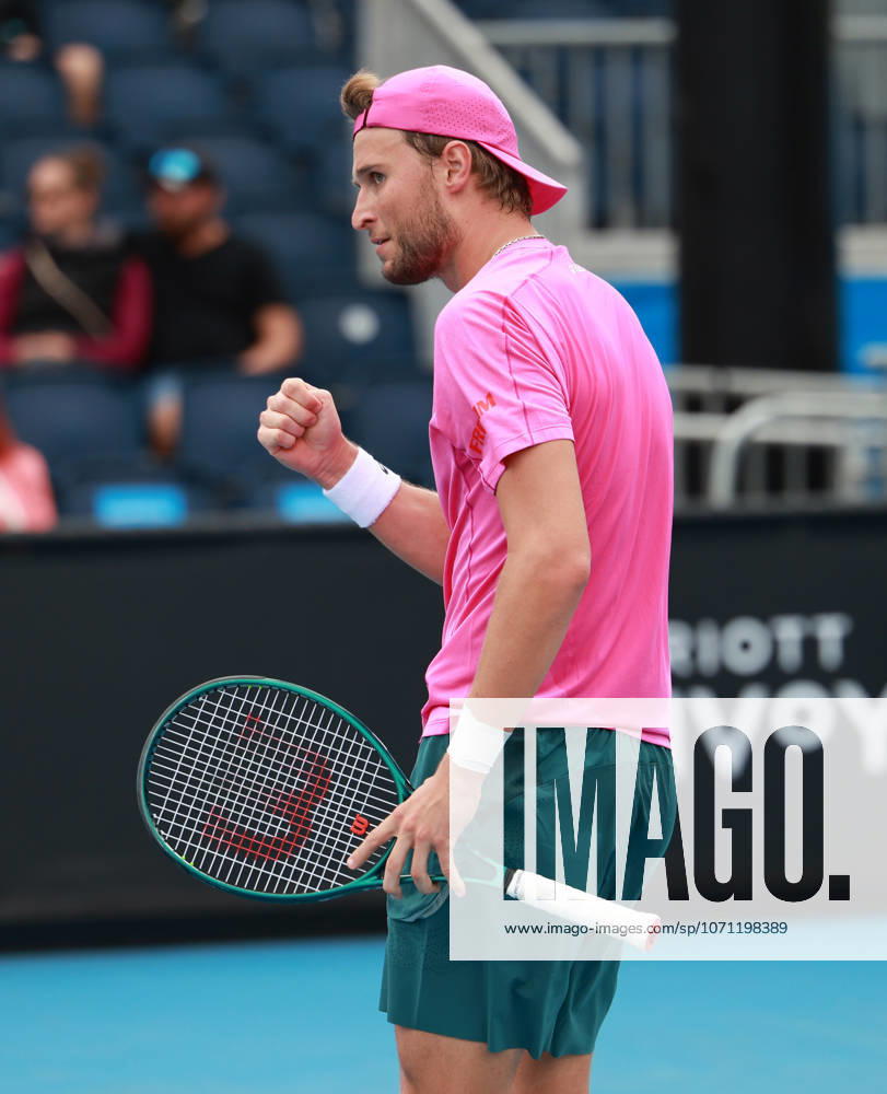 Leandro Riedi SUI makes a fist and cheers,cheers,joy,emotion, Australian Open 2026 Qualifier, Melbourne Park, Melbourne, Victoria, Australia