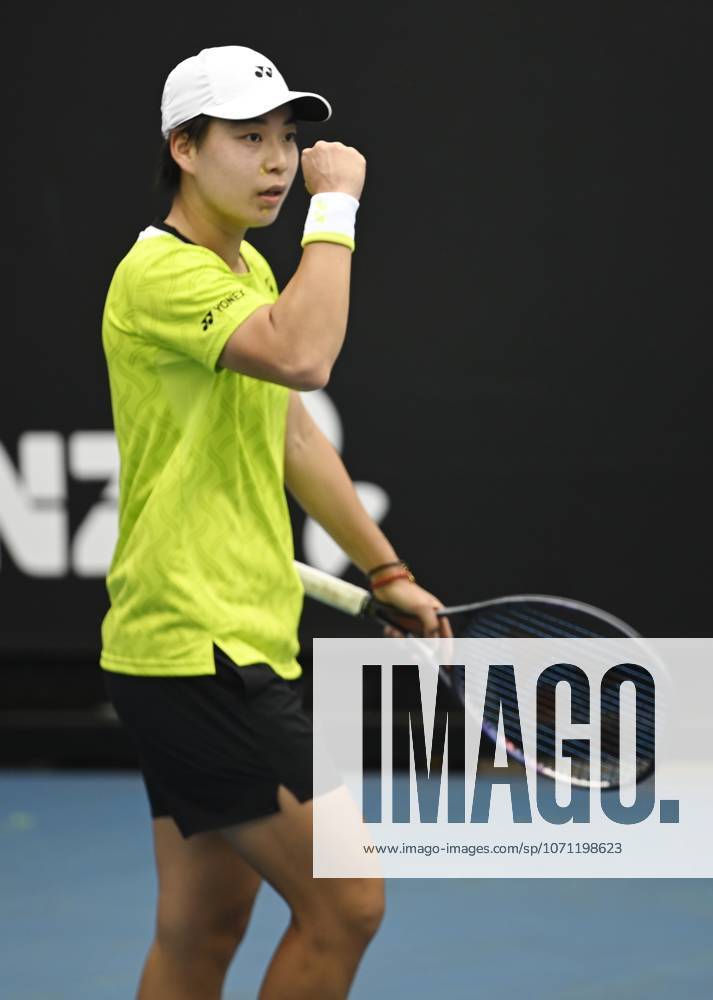 (260113) -- MELBOURNE, Jan. 13, 2026 -- Bai Zhuoxuan of China celebrates during the women s singles qualifying 1st round match against Alina Korneeva of Russia at Australian Open tennis tournament in Melbourne, Australia, Jan. 13, 2026. (Photo by Xinhua) (SP)AUSTRALIA-MELBOURNE-TENNIS-AUSTRALIAN OPEN-WOMEN S SINGLES-QUALIFYING WangxShen