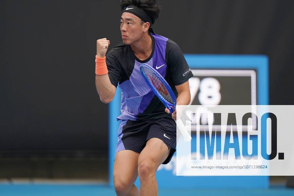 (260113) -- MELBOURNE, Jan. 13, 2026 -- Coleman Wong of China s Hong Kong celebrates during the men s singles qualifying 1st round match against Ugo Blanchet of France at Australian Open tennis tournament in Melbourne, Australia, Jan. 13, 2026. (Photo by Xinhua) (SP)AUSTRALIA-MELBOURNE-TENNIS-AUSTRALIAN OPEN-MEN S SINGLES-QUALIFYING WangxShen
