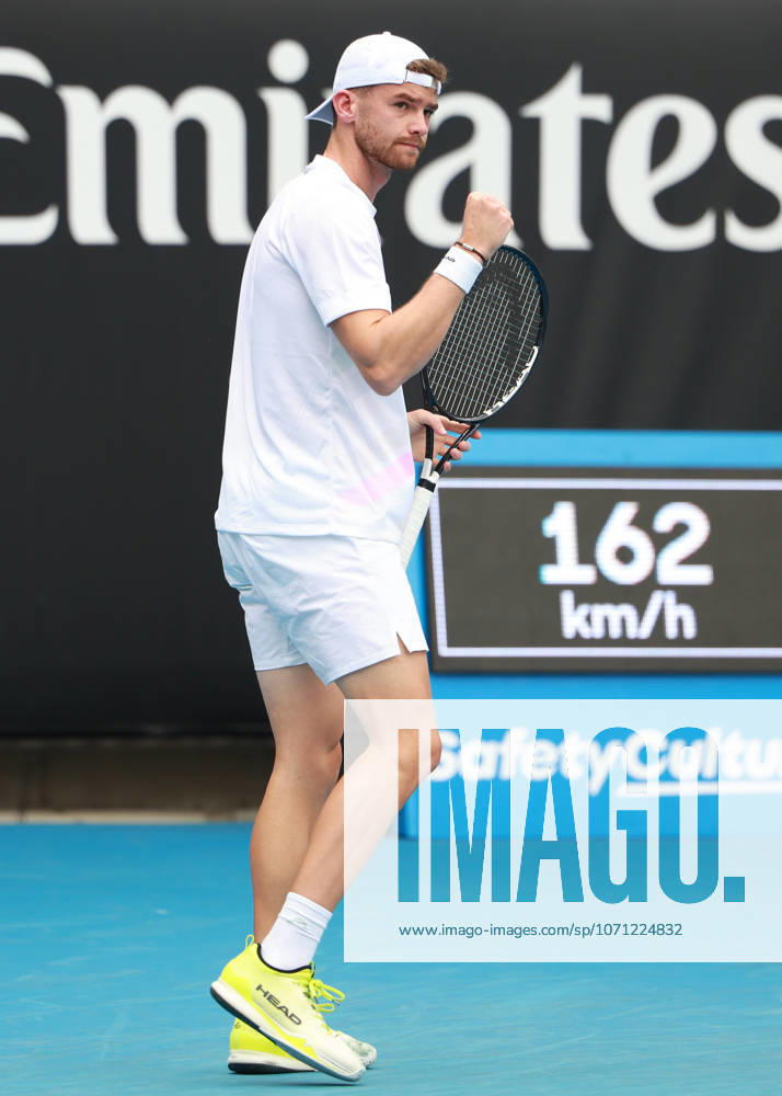 Jerome Kym SUI makes a fist and cheers,cheers,joy,emotion, Australian Open 2026 Qualifier, Melbourne Park, Melbourne, Victoria, Australia