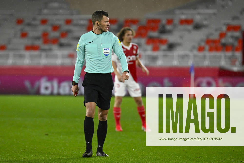 Referee Willy Delajod during the Ligue 1 McDonalds match between AS Monaco and FC Lorient on January 16, 2026 at the Louis II Stadium in Monaco.