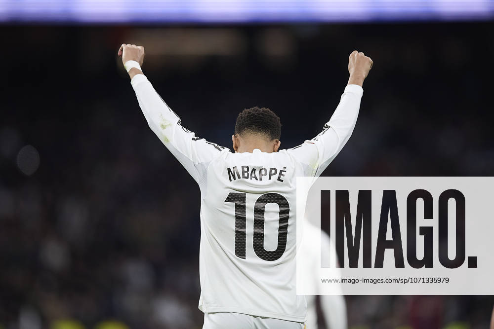 Kylian Mbappe Real Madrid CF celebrates after scoring his team˜s first goal during the LaLiga EA Sports match between Real Madrid v Levante UD at Santiago Bernabà u on January 17, 2026 in Madrid, Spain Photo by Manu Reino DeFodi Images