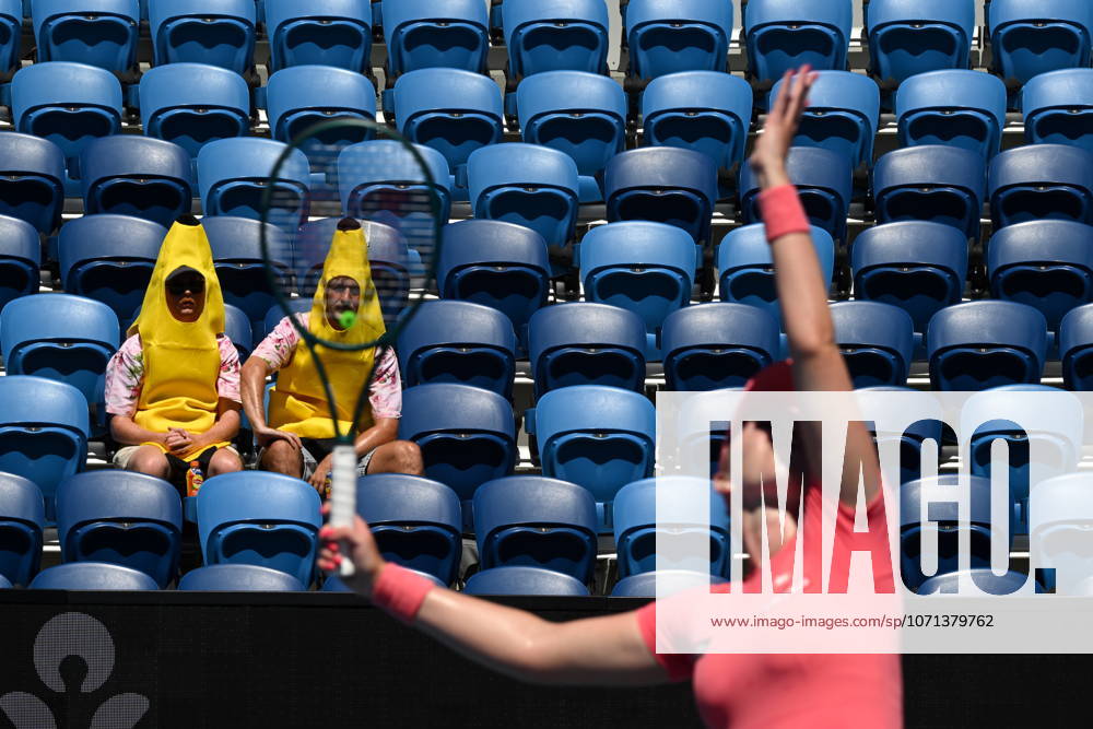 TENNIS AUSTRALIAN OPEN, Fans dressed in banana costumes watch Talia Gibson of Australia serve against Anna Blinkova of Russia during the Womens Singles first round match on day 1 of the 2026 Australian Open tennis tournament at Melbourne Park in Melbourne, Sunday, January 18, 2026. ( NO ARCHIVING MELBOURNE VICTORIA AUSTRALIA