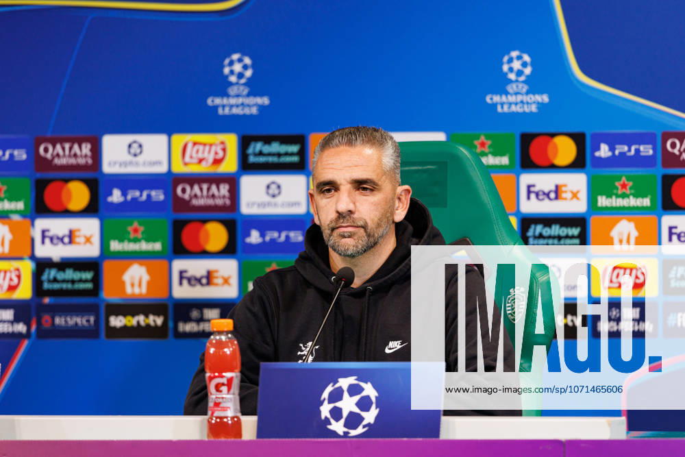 Rui Borges seen during the Sporting CP press conference, PK, Pressekonferenz before UCL game against Paris Saint-Germain at Estadio Jose Alvalade (Maciej Rogowski Ball Raw Images) Lisbon Estadio Jose Alvalade Portugal