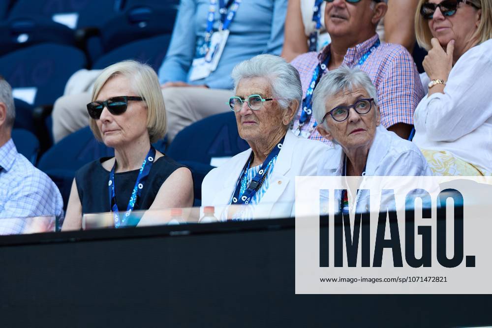 Australian tennis legend Judy Dalton AM (middle) watches the first round match between Madison Keys of the United States of America and Oleksandra Oliynykova of Ukraine Australian Open tennis tournament, Day Three, Melbourne Park, Australia - 20 Jan 2026Melbourne Melbourne Park Victoria (VIC) Australia
