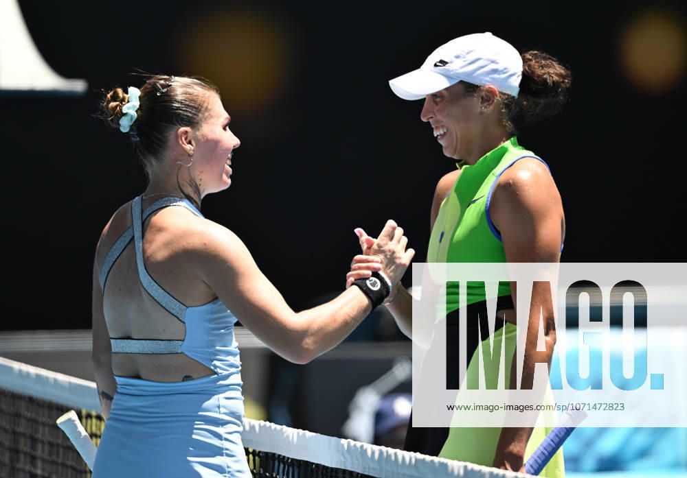 TENNIS AUSTRALIAN OPEN, Madison Keys of USA (r) celebrates winning the Womens 1st round match against Oleksandra Oliynkova of Ukraine on day 3 of the 2026 Australian Open tennis tournament at Melbourne Park in Melbourne, Tuesday, January 20, 2026. ( NO ARCHIVING MELBOURNE VICTORIA AUSTRALIA