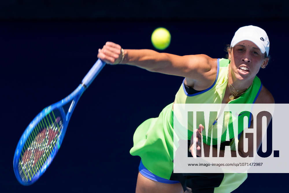 9th seed MADISON KEYS of the USA in action against OLEKSANDRA OLIYNYKOVA of Ukraine on Margaret Court Arena in a Women s Singles 1st round match on day 3 of the 2026 Australian Open in Melbourne, Australia. KEYS won 76 61. Cal Media Melbourne Australia - ZUMAc04_ 20260120_faf_c04_004