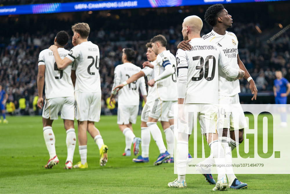 REAL MADRID CF v AS MONACO. CHAMPIONS LEAGUE 2025 2026. ROUND 7. Real Madrid CF s Franco Mastantuono (l) and Aurelien Tchouameni celebrate goal during Champions League 2025 2026 Round 7 match. January 20,2026. (ALTERPHOTOS Tomas Garrido) MadridSpain