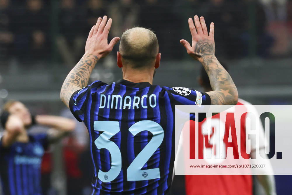 FC Internazionale Milano v Arsenal FC - UEFA Champions League 2025 26 League Phase MD7 Federico Dimarco plays during the UEFA Champions League 2025 26 match between FC Internazionale and FC Arsenal in Milano, Italy, on January 20, 2026, at Giuseppe Meazza stadium Milano Milano Italy