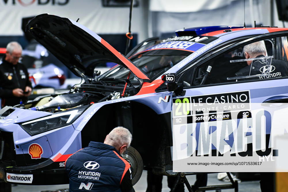 Driver Hayden Paddon And Co Driver Ojohn Kennardand Co Driver Of The Hyundai Shell Mobis World Rally Team, Hyundai I20 N Rally1 ,In Shakedown During Fia World Rally Wrc Rallye Monte Carlo 2026 21 January,Monte Carlo Monaco Photo by Luca Barsali DeFodi Images