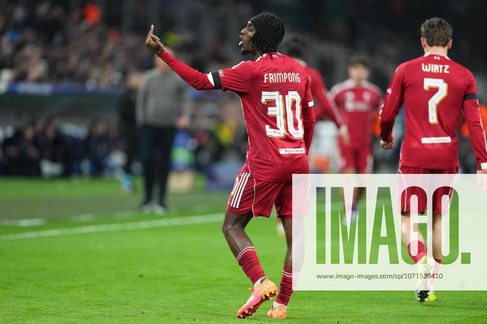 Jeremie Frimpong of Liverpool celebrates after his deflected cross makes it 2-0 Marseille v Liverpool, UEFA Champions League, Group Stage, Football, Orange Velodrome, Marseille, France - 21 Jan 2026Marseille Orange Vélodrome France