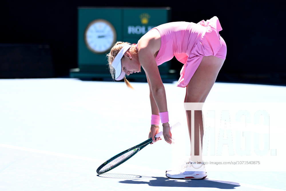 TENNIS AUSTRALIAN OPEN, Taylah Preston of Australia reacts during the Womens 2nd round match against Linda Noskova of Czechia on day 5 of the 2026 Australian Open tennis tournament at Melbourne Park in Melbourne, Wednesday, January 22, 2026. ( NO ARCHIVING MELBOURNE VICTORIA AUSTRALIA