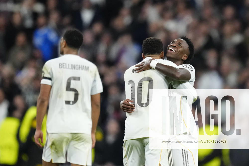 Real Madrid C.F. v AS Monaco - UEFA Champions League 2025 26 League Phase MD7 Vinicius Junior left winger of Real Madrid and Brazil celebrates after scoring his sides first goal during the UEFA Champions League 2025 26 League Phase MD7 match between Real Madrid C.F. and AS Monaco at Estadio Santiago Bernabeu on January 20, 2026 in Madrid, Spain. Madrid Spain