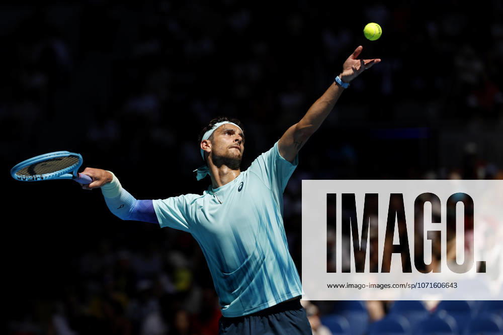 TENNIS AUSTRALIAN OPEN, Lorenzo Musetti of Italy prepares to serve during the Mens 3rd round match against Tomas Machac of the Czech Republic on day 7 of the 2026 Australian Open tennis tournament at Melbourne Park in Melbourne, Saturday, January 24, 2026. ( NO ARCHIVING MELBOURNE VICTORIA AUSTRALIA