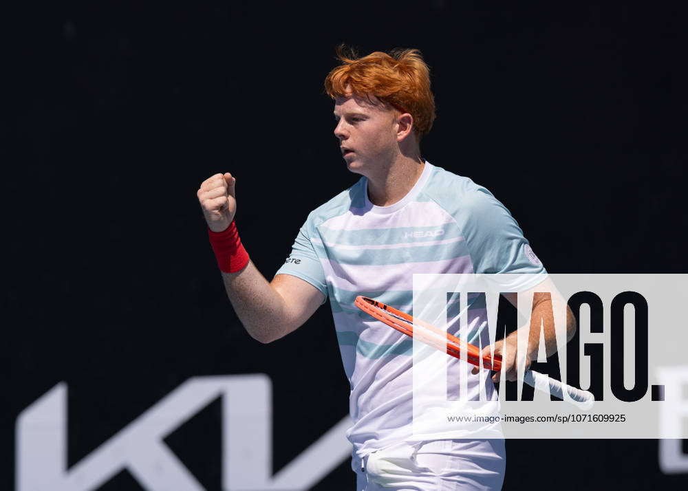 Jamie Mackenzie GER makes a fist and cheers,Cheers,Joy,Emotion, Boys Singles, Boys Singles, Australian Open 2026, Melbourne Park, Melbourne, Victoria, Australia