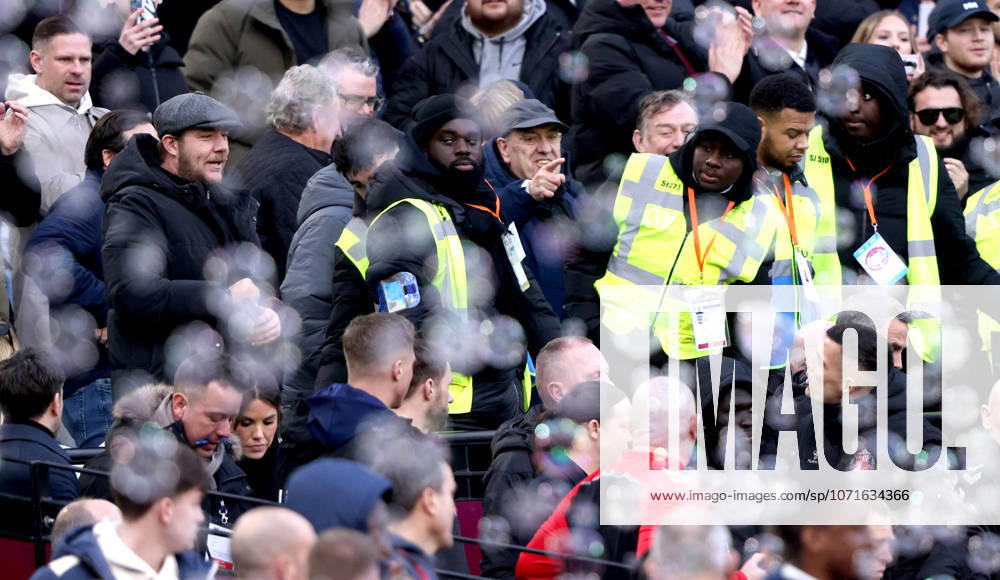 Granit Xhaka (S) (bottom right) has an exchange of views with a West Ham fan (top left) at the West Ham United v Sunderland EPL match, at the London Stadium, London, UK on 24th January, 2026.