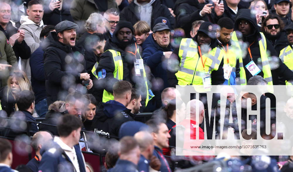 Granit Xhaka (S) (bottom right) has an exchange of views with a West Ham fan (top left) at the West Ham United v Sunderland EPL match, at the London Stadium, London, UK on 24th January, 2026.