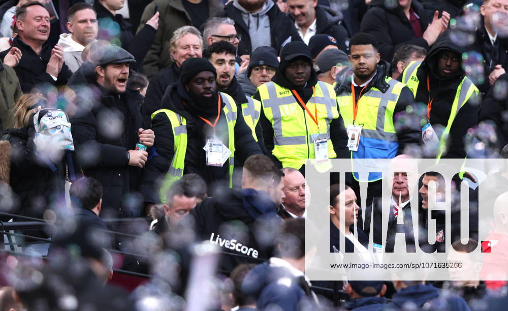 Granit Xhaka (S) (bottom right) has an exchange of views with a West Ham fan (top left) at the West Ham United v Sunderland EPL match, at the London Stadium, London, UK on 24th January, 2026.