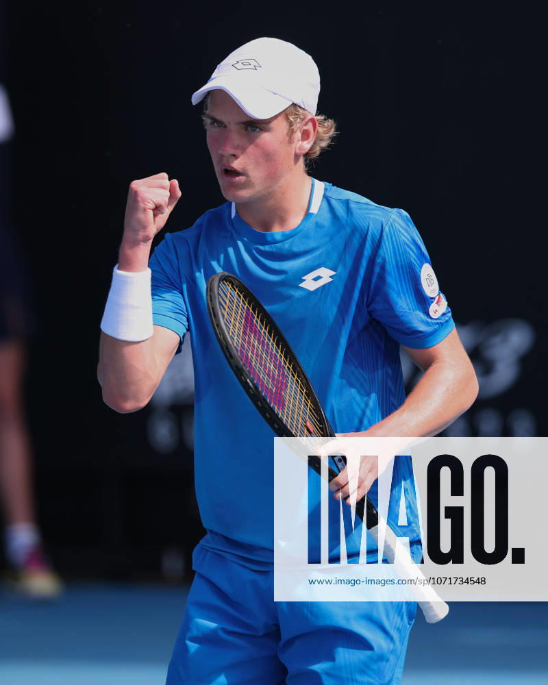 Oliver Majdandzic GER makes a fist and cheers,Cheers,Joy,Emotion, Boys Singles, Boys Singles Australian Open 2026, Melbourne Park, Melbourne, Victoria, Australia