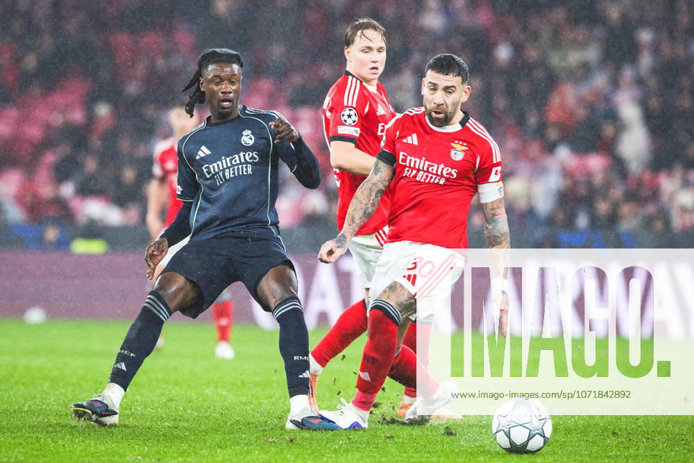 SL Benfica VS Real Madrid in Lisbon, Portugal - 28 Jan 2026 Nicolas Otamendi of SL Benfica (R) and Eduardo Camavinga of Real Madrid CF (L) seen in action during the UEFA Champions League 2025 26 League Phase MD8 match between SL Benfica and Real Madrid CF at Estadio da Luz. Final score; SL Benfica 4 : 2 Real Madrid CF. Lisbon Portugal