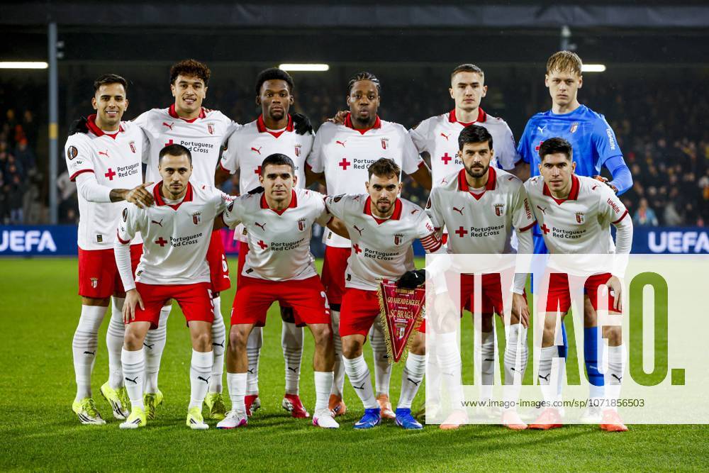 Team photo of SC Braga goalkeeper Lukas Hornicek of SC Braga, Leonardo Lelo of SC Braga, Bright Arrey-Mbi of SC Braga, Gustaf Lagerbielke of SC Braga, Victor Gomez of SC Braga, Vitor Carvalho of SC Braga, Jean-Baptiste Gorby of SC Braga, Ricardo Horta of SC Braga, Florian Grillitsch of SC Braga, Rodrigo Zalazar of SC Braga, Fran Navarro of SC Braga Go Ahead Eagles v SC Braga, UEFA Europa League 2025 26 League Phase MD8, Go Ahead Eagles v SC Braga, Stadion De Adelaarshorst, January 29, 2026, Deventer, Netherlands.
