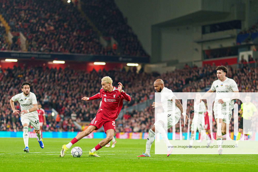 Liverpool FC v Qarabag FK - UEFA Champions League 2025 26 League Phase MD8 Hugo Ekitike of Liverpool shoots at goal during the UEFA Champions League match between Liverpool and Qarabag FK at Anfield in Liverpool, England, on January 28, 2026. Liverpool Merseyside United Kingdom