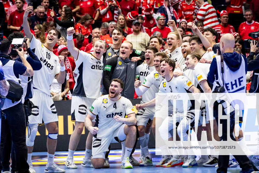 celebration after victory team Germany during the EHF EURO 2026 Semifinal 1 match between Germany vs Croatia at Jyske Bank Boxen Arena on January 30, 2026 in Herning, Denmark. Midtjylland Denmark