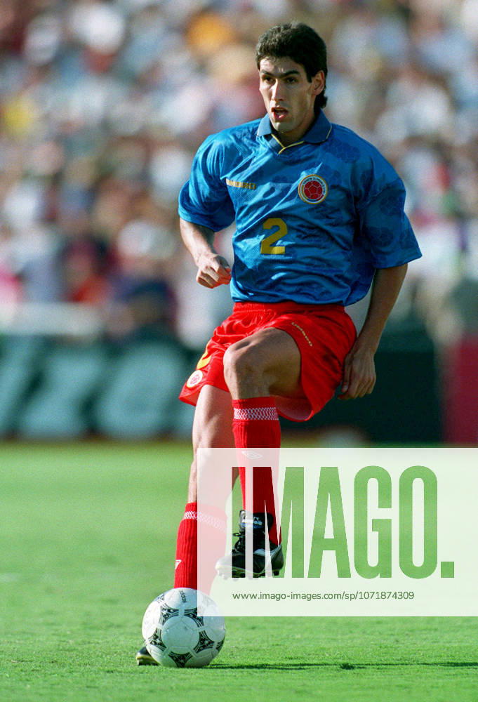 Colombia V Romania, FIFA World Cup, WM, Weltmeisterschaft, Fussball Finals Group A Andres Escobar of Colombia on the ball during the FIFA World Cup Finals Group A match between Colombia and Romania at Rose Bowl In Pasadena on June 18, 1994 in California, United States. California Rose Bowl In Pasadena United States United States