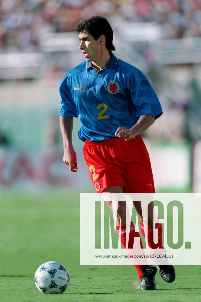 Colombia V Romania, FIFA World Cup, WM, Weltmeisterschaft, Fussball Finals Group A Andres Escobar of Colombia on the ball during the FIFA World Cup Finals Group A match between Colombia and Romania at Rose Bowl In Pasadena on June 18, 1994 in California, United States. California Rose Bowl In Pasadena United States United States