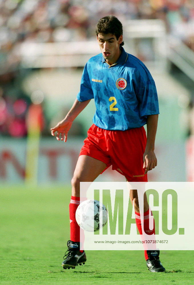 Colombia V Romania, FIFA World Cup, WM, Weltmeisterschaft, Fussball Finals Group A Andres Escobar of Colombia on the ball during the FIFA World Cup Finals Group A match between Colombia and Romania at Rose Bowl In Pasadena on June 18, 1994 in California, United States. California Rose Bowl In Pasadena United States United States