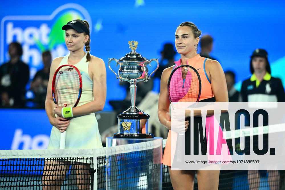 TENNIS AUSTRALIAN OPEN, Elena Rybakina of Kazakhstan and Aryna Sabalenka of Belarus pose for photographs ahead of the womens singles final on day 14 of the 2026 Australian Open tennis tournament at Melbourne Park in Melbourne, Saturday, January 31, 2026. ( NO ARCHIVING MELBOURNE VICTORIA AUSTRALIA