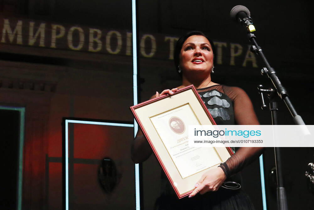 MOSCOW, RUSSIA â€“ NOVEMBER 30, 2020: Opera singer Anna Netrebko is presented with a Stanislavsky prize for outstanding creative achievement in world opera at the 25th Stanislavsky Award ceremony at the Beethoven Hall of the Bolshoi Theatre. The Stanislavsky Award is an international prize established in 1994 and presented by the Stanislavsky Foundation to theatre actors, directors, critics and others for their contribution to Russian and world theatre. Vyacheslav Prokofyev TASS TS0F00C2