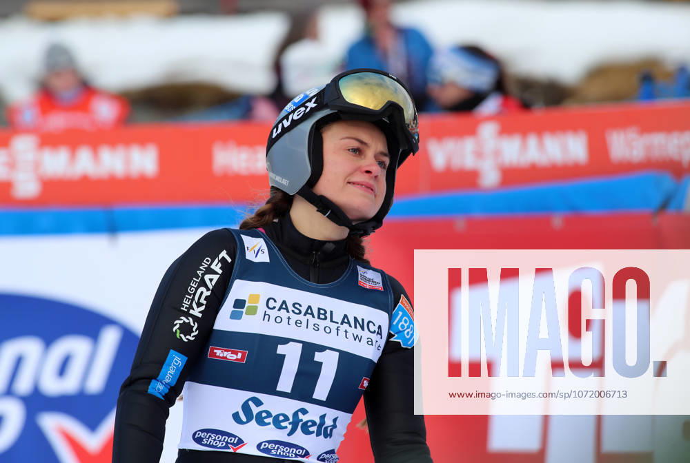 FIS NORDIC COMBINED WORLD CUP, Nordic Combined World Cup, Nordic Triple, Seefeld, Ski Jumping, Ski Jumping, Women MIDTSUNDSTAD Hanna NOR without goggles standing in the outrun after the jump
