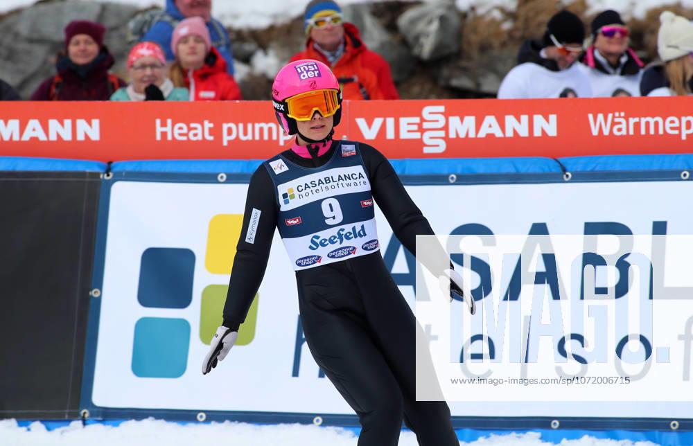 FIS NORDIC COMBINED WORLD CUP, Nordic Combined World Cup, Nordic Triple, Seefeld, ski jumping, ski jumping, women MALACINSKI Annika USA standing in the outrun after the jump