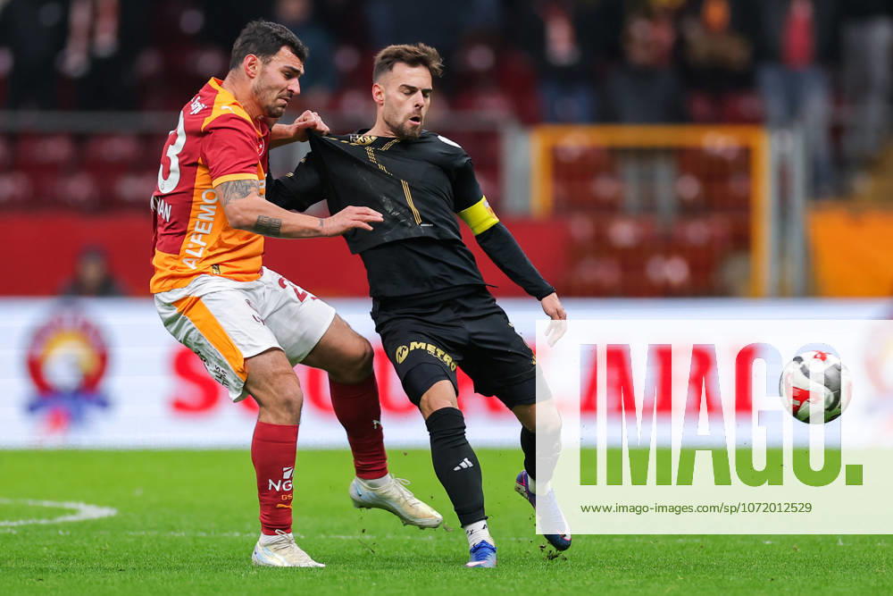 2026-02-01 Galatasaray SK v Kayserispor - Trendyol Super Lig ISTANBUL, TURKEY - FEBRUARY 1: Kaan Ayhan of Galatasaray SK battles for the ball with Miguel Cardoso of Kayserispor during the Trendyol Super Lig match between Galatasaray SK and Kayserispor at Rams Park Stadium on February 1, 2026 in Istanbul, Turkey. (Photo by BSR Agency) Istanbul Turkey Content not available for redistribution in The Netherlands directly or indirectly through any third parties.