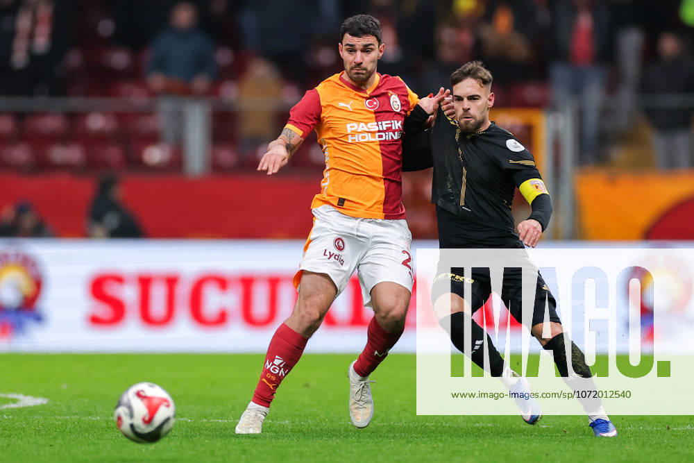 2026-02-01 Galatasaray SK v Kayserispor - Trendyol Super Lig ISTANBUL, TURKEY - FEBRUARY 1: Kaan Ayhan of Galatasaray SK battles for the ball with Miguel Cardoso of Kayserispor during the Trendyol Super Lig match between Galatasaray SK and Kayserispor at Rams Park Stadium on February 1, 2026 in Istanbul, Turkey. (Photo by BSR Agency) Istanbul Turkey Content not available for redistribution in The Netherlands directly or indirectly through any third parties.