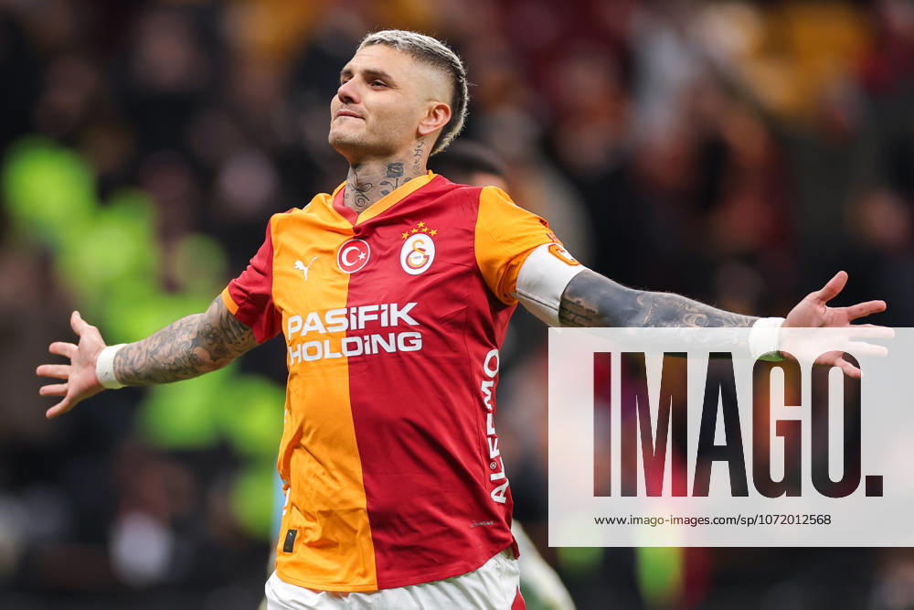 2026-02-01 Galatasaray SK v Kayserispor - Trendyol Super Lig ISTANBUL, TURKEY - FEBRUARY 1: Mauro Icardi of Galatasaray SK celebrates after scoring the team s fourth goal during the Trendyol Super Lig match between Galatasaray SK and Kayserispor at Rams Park Stadium on February 1, 2026 in Istanbul, Turkey. (Photo by BSR Agency) Istanbul Turkey Content not available for redistribution in The Netherlands directly or indirectly through any third parties.