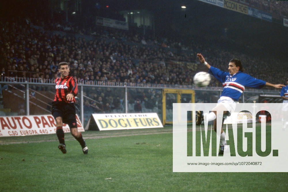 MAURO TASSOTTI, Milan, IVANO BONETTI, Sampdoria, Serie A, 1992-93, Sampdoria vs Milan 1-2, 23-12-1992, Contrasto, Action, Azione SERIE A 1992-93 SAMPDORIA-MILAN 1-2