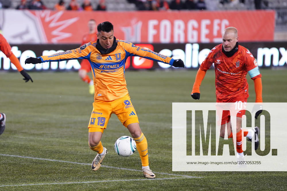 Forge FC v Tigres UANL - Concacaf Champions Cup Ivan Lopez 19 of Tigres UANL and Kyle Bekker 10 of Forge FC battle for the ball during the Concacaf Champions Cup between Forge FC and Tigres UANL at Hamilton Stadium. on February 3, 2026 in Hamilton, Canada. (Photo by Leonardo Ramirez Eyepix Group)