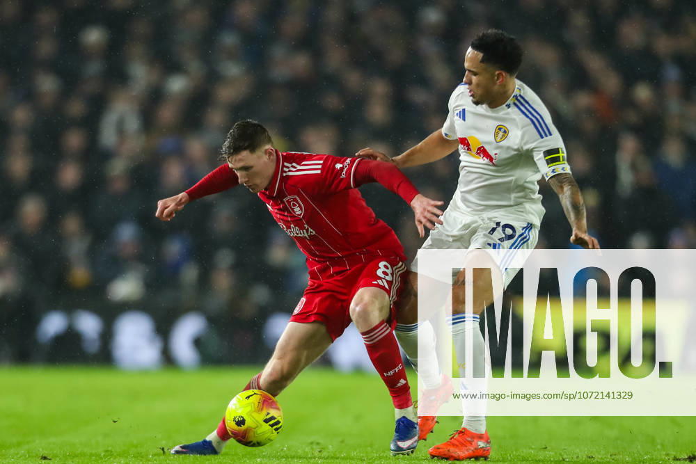 Leeds United v Nottingham Forest, Premier League Elliot Anderson Of Nottingham Forest battles with Noah Okafor Of Leeds United during the Leeds United v Nottingham Forest Premier League match at Elland Road, Leeds, England on 6 February 2026 Credit: Lee Keuneke Every Second Media Editorial use only. All images are copyright Every Second Media Limited. No images may be reproduced without prior permission. All rights reserved. Premier League and Football League images are subject to licensing agreements with Football DataCo Limited. see https: www.football-dataco.com