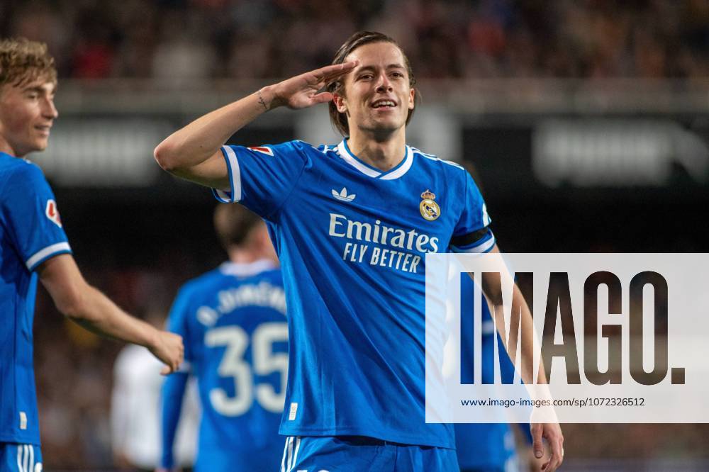 Spanish La Liga EA Sports soccer match Valencia vs Real Madrid at Mestalla stadium in Valencia, spain. 08 February 2026 Carreras celebrates a goal 900 Cordon Press 900 CordonxPress LOF - Valencia vs Real Madrid