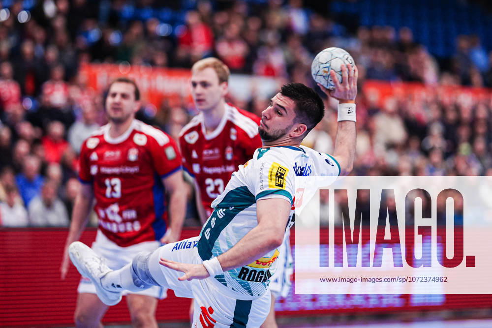 Throw Goal Luka Rogan SC DHfK Leipzig, 33 GER, Handball Sport Verein Hamburg vs SC DHfK Leipzig, Handball, 1 Bundesliga, Matchday 20, Season 2025 2026, 10 02 2026 GER, Handball Sport Verein Hamburg vs SC DHfK Leipzig, Handball, 1 Bundesliga, Matchday 20, Season 2025 2026, 10 02 2026 Hamburg