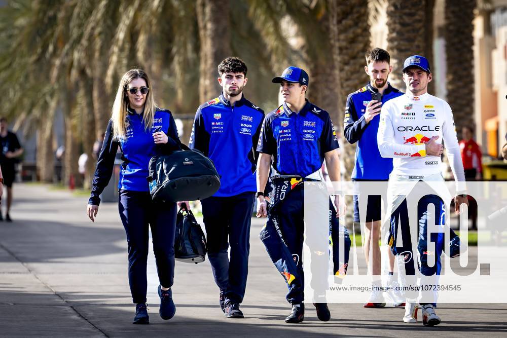 Formule 1 driver Max Verstappen of Oracle Red Bull Racing, Formule 1 driver Isack Hadjar of Oracle Red Bull Racing during the Formula 1 pre season testing Bahrain at the Bahrain International Circuit for the Pre season testing 1 2026 season 2026 in SAKHIR, Bahrain on 12 february 2026, Photo by DeFodi Images