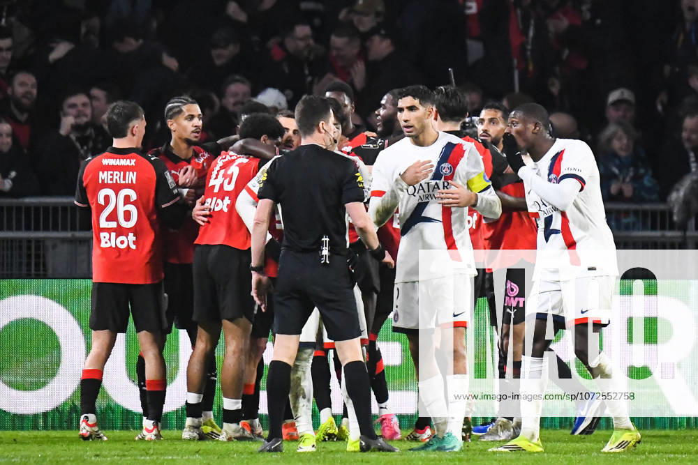 Contestation des joueurs du PSG apràs le but de Breel Embolo (Stade Rennais)