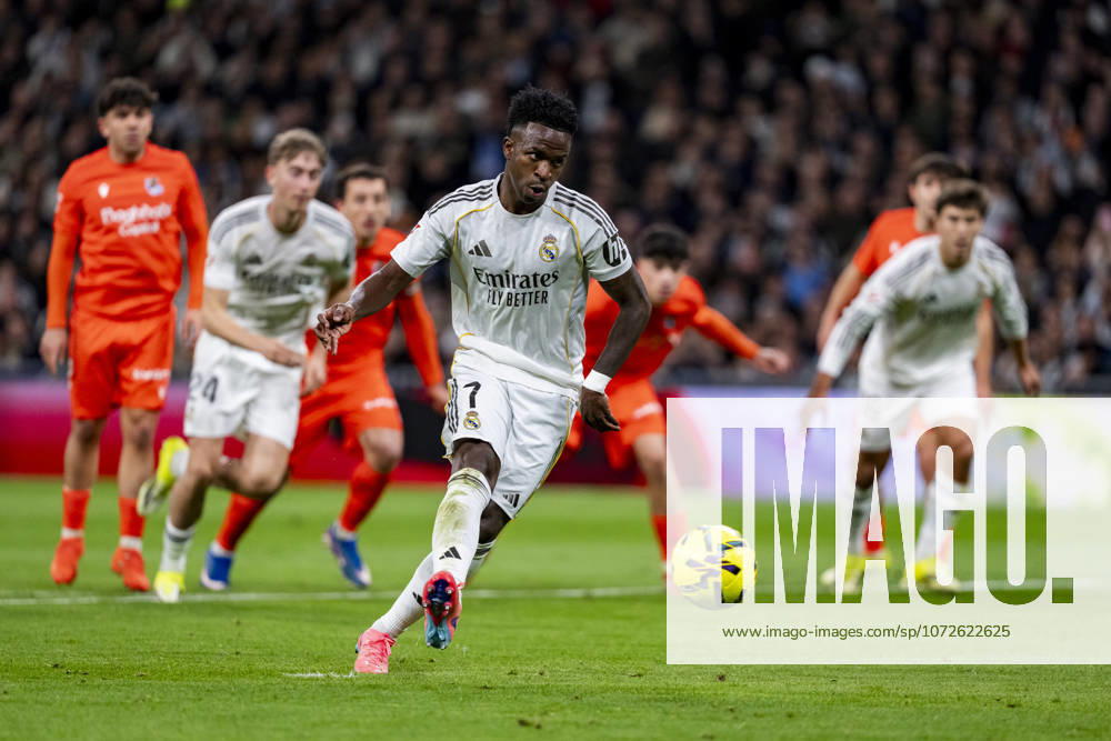 Real Madrid CF v Real Sociedad - LaLiga EA Sports Vinicius Junior of Real Madrid scores a penalty during the LaLiga EA Sports football match between Real Madrid CF v Real Sociedad at Estadio Bernabeu in Madrid, Spain, on February 14, 2026. Madrid Estadio Bernabeu Madrid Spain