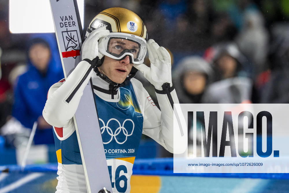 Ski jumping, Skispringen, Ski, nordisch - Milano Cortina 2026 Winter Olympics Day 8 Daniel Tschofenig during the men s large hill individual ski jumping of the Milano Cortina 2026 Winter Olympic Games, Olympische Spiele, Olympia, OS at Predazzo Ski Jumping Stadium in Predazzo (Val di Fiemme), on February 14, 2026. Tesero Italy