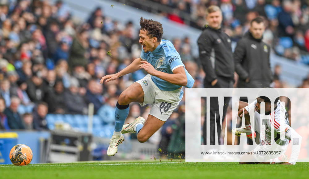 Manchester City v Salford City Emirates FA Cup Max Alleyne of Manchester City is fouled during the Emirates FA Cup Fourth Round match at the Etihad Stadium, Manchester 14 02 2026 UK Newspapers OUT